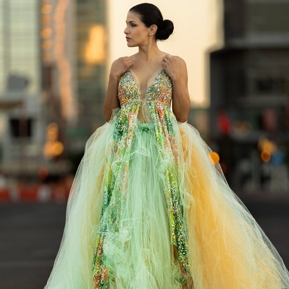 "CINDLE" Sequin Tie Dye Rainbow Wedding Ballgown Set - Picture 2 of 16